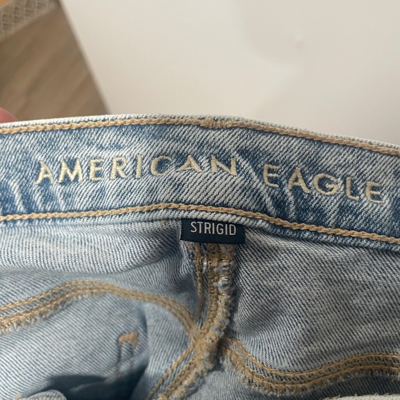 American Eagle Super High-Rise Baggy Straight Jeans Distressed Light Wash 14L - Picture 8 of 11